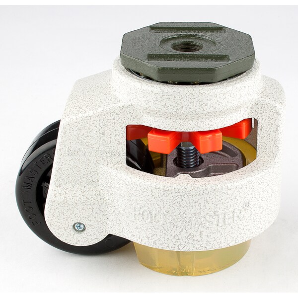 Leveling Caster, 75 mm Nylon Wheel, M16x2.0P Stem, Swivel, 800 kg Cap, PU Foot Pad, Ivory